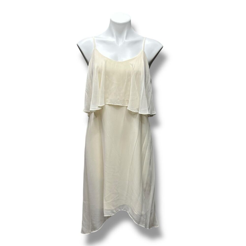BCBGeneration Slip Dress Whisper White Flounce Ruffle Lined Minimalist Size M
